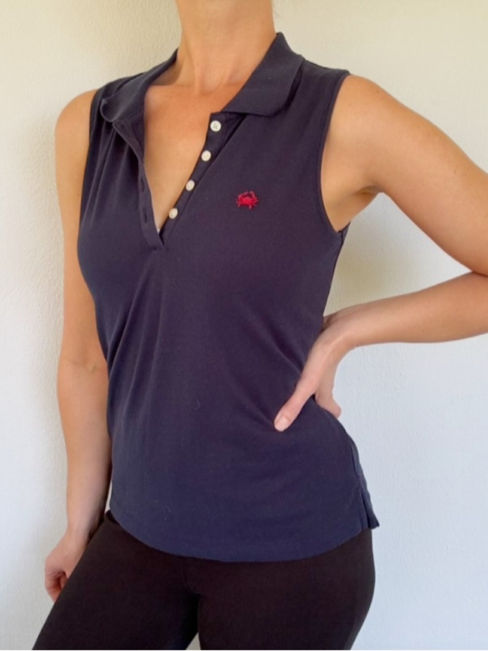 J. Crew navy blue cotton crab embroidered crab logo sleeveless polo shirt XS
